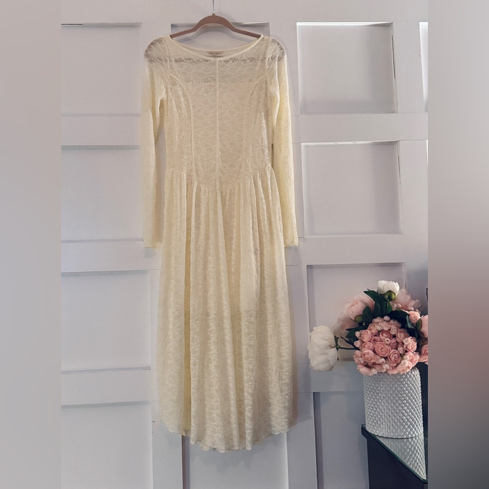 NWT Thirty/Thirty L.A. Modest Cream Floral Lace Midi Dress - Size L - Picture 2 of 6